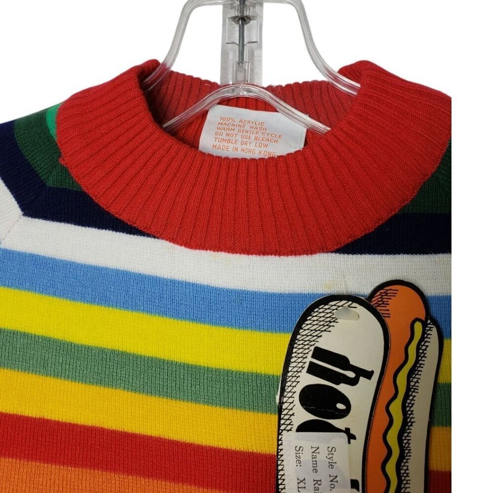 Hot Dog Dionysian Vtg 70's Rainbow Striped Mock neck Sweater Xlarge - Picture 14 of 14